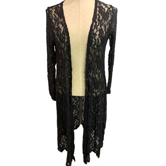 Small LulaRoe Womens Sarah Duster Cardigan Black Stretch Lace - Picture 2 of 7
